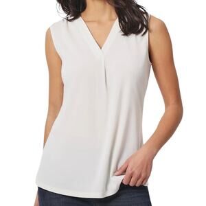Jones New York Women’s Crepe Sleeveless V Neck Top White Size XL